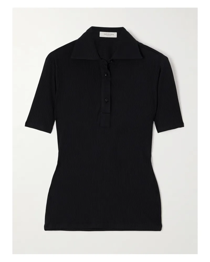 Giuliva Heritage Collection Daphne Polohemd Aus Geripptem Jersey Aus Einer Modal-seidenmischung - Schwarz Schwarz