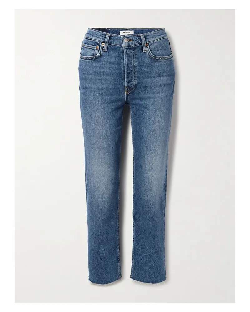 RE/DONE 70s High Rise Stove Pipe Jeans Mit Geradem Bein Und Fransen - Blau Blau