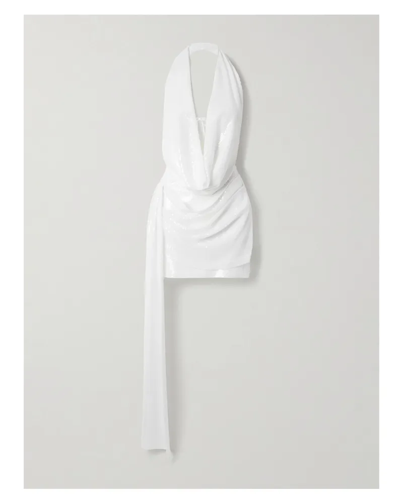 Alex Perry Halterneck Draped Sequined Crepe Mini Dress - White White