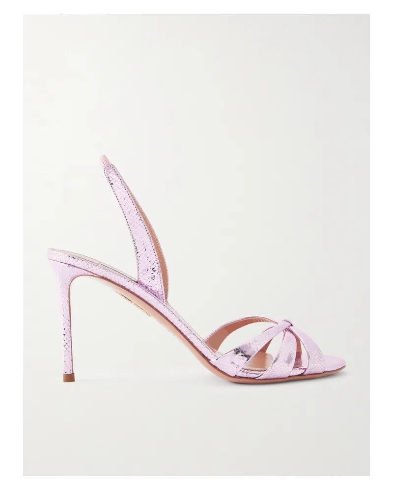Aquazzura Tati 85 Slingback-sandalen Aus Metallic-leder Mit Schlangeneffekt - Pink Pink
