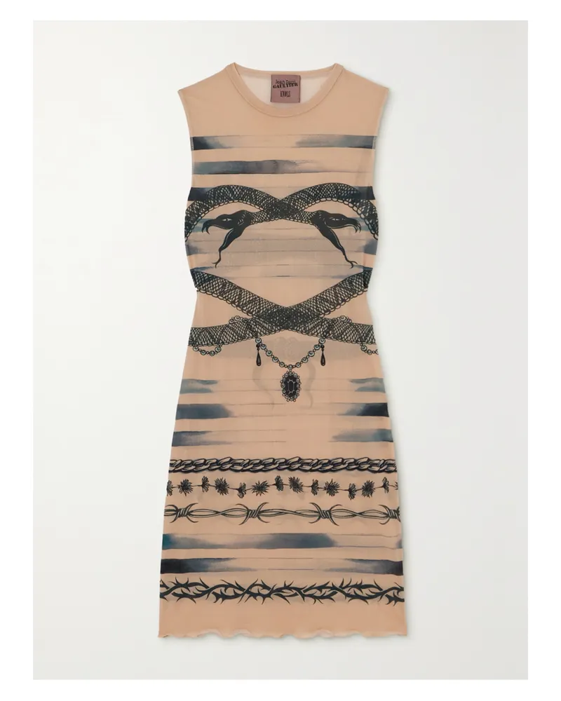 Jean Paul Gaultier Knwls Minikleid Aus Bedrucktem Stretch-mesh - Neutral Neutral