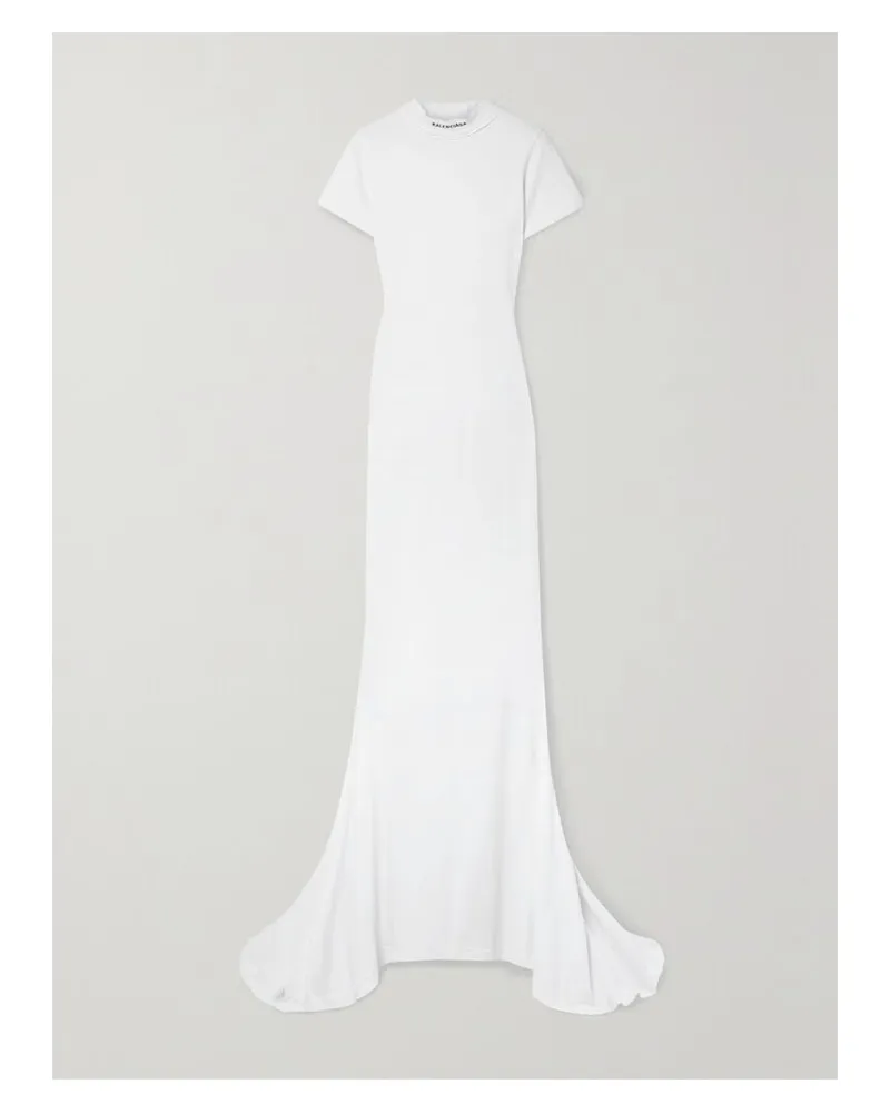 Balenciaga Maxikleid Aus Stretch-baumwoll-jersey Mit Stickerei - Weiß Weiß