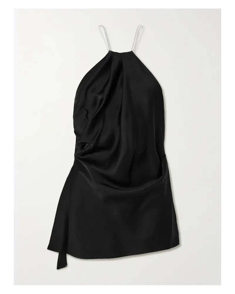 Victoria Beckham Chain-embellished Gathered Satin Top - Black Black