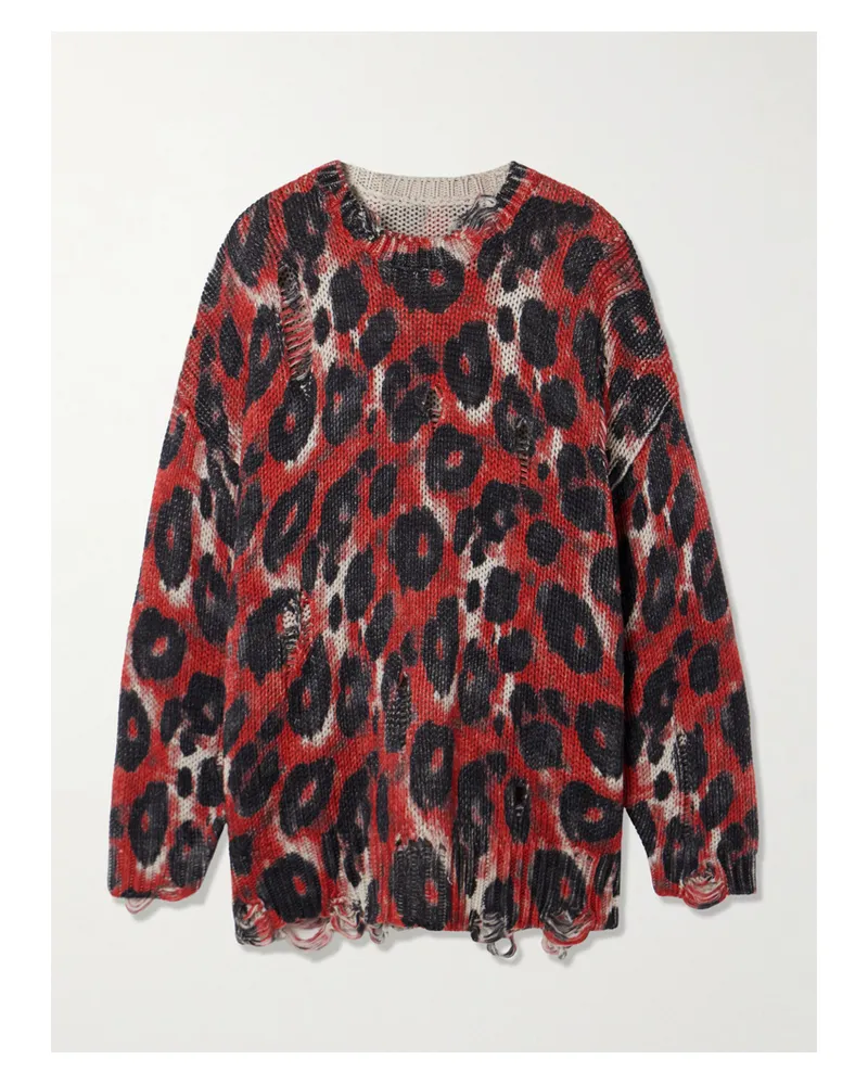 R13 Pullover Aus Baumwolle Mit Leopardenprint In Distressed-optik - Mehrfarbig Mehrfarbig