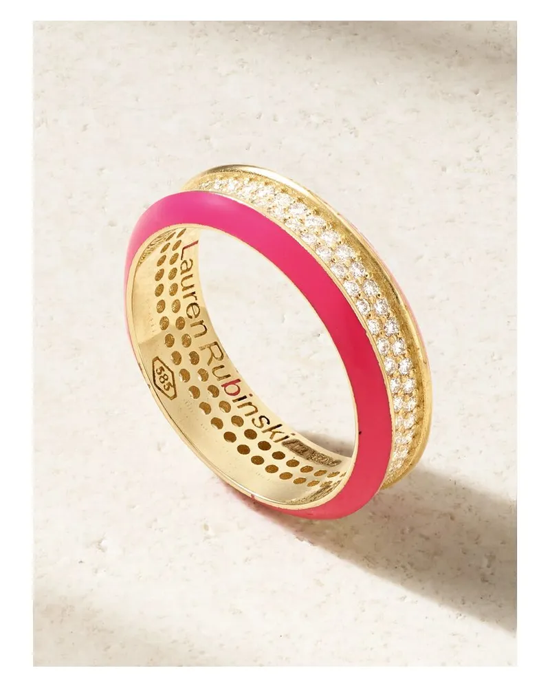 Lauren Rubinski Ring Aus 14 Karat Gold Mit Emaille Und Diamanten - Pink Pink