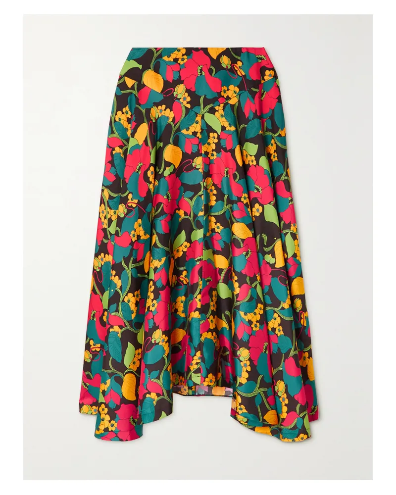 La DoubleJ Milano Asymmetrischer Midirock Aus Bedrucktem Seiden-twill - Rot Rot