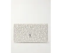 Bettina Embellished Metallic Leather Clutch - Silver