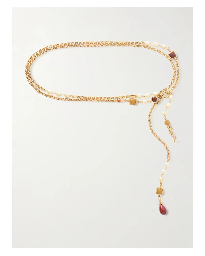 Saint Laurent Cassandre Goldfarbener Kettengürtel Mit Harz Gold
