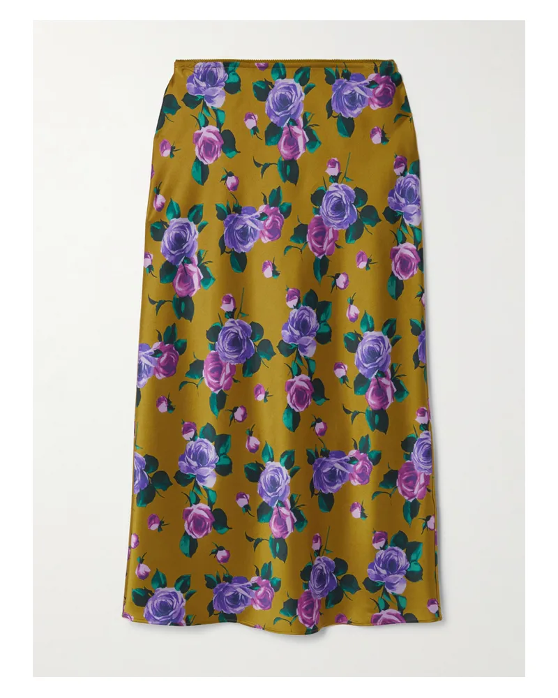 Saint Laurent Floral-print Silk-satin Midi Skirt - Multi Multi