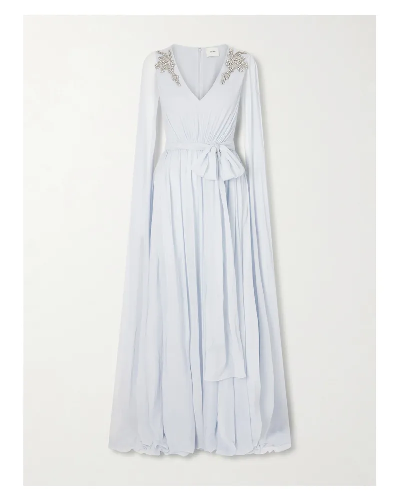 Erdem Belted Cape-effect Crystal-embroidered Silk-crepon Gown - Blue Blue