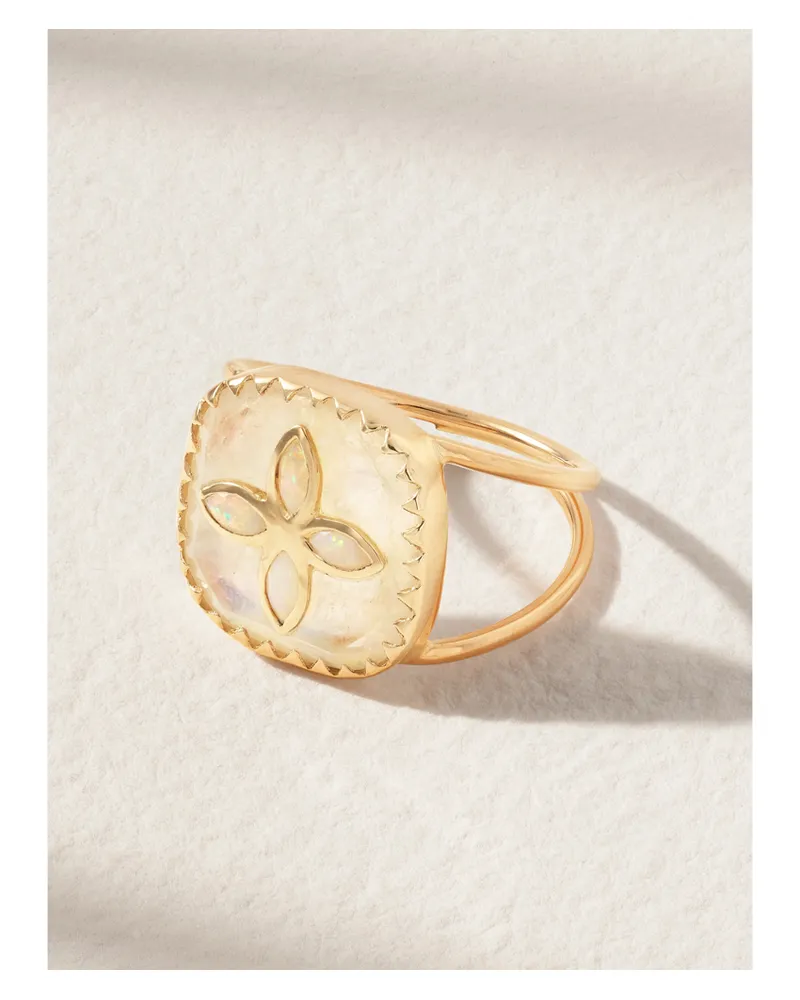 Pascale Monvoisin Bowie N°2 Ring Aus 9 Karat Gold Mit Mondstein Und Opalen Gold