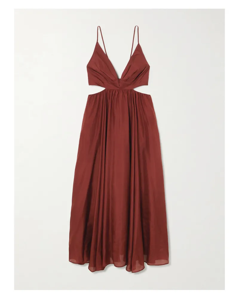 Zimmermann Wanderlust Cutout Silk-poplin Maxi Dress - Burgundy Burgundy
