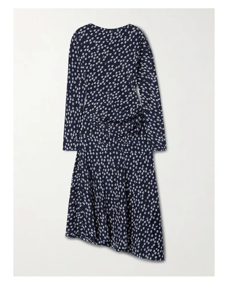 Proenza Schouler Alina Midikleid Aus Crêpe Mit Blumenprint Und Raffungen - Blau Blau