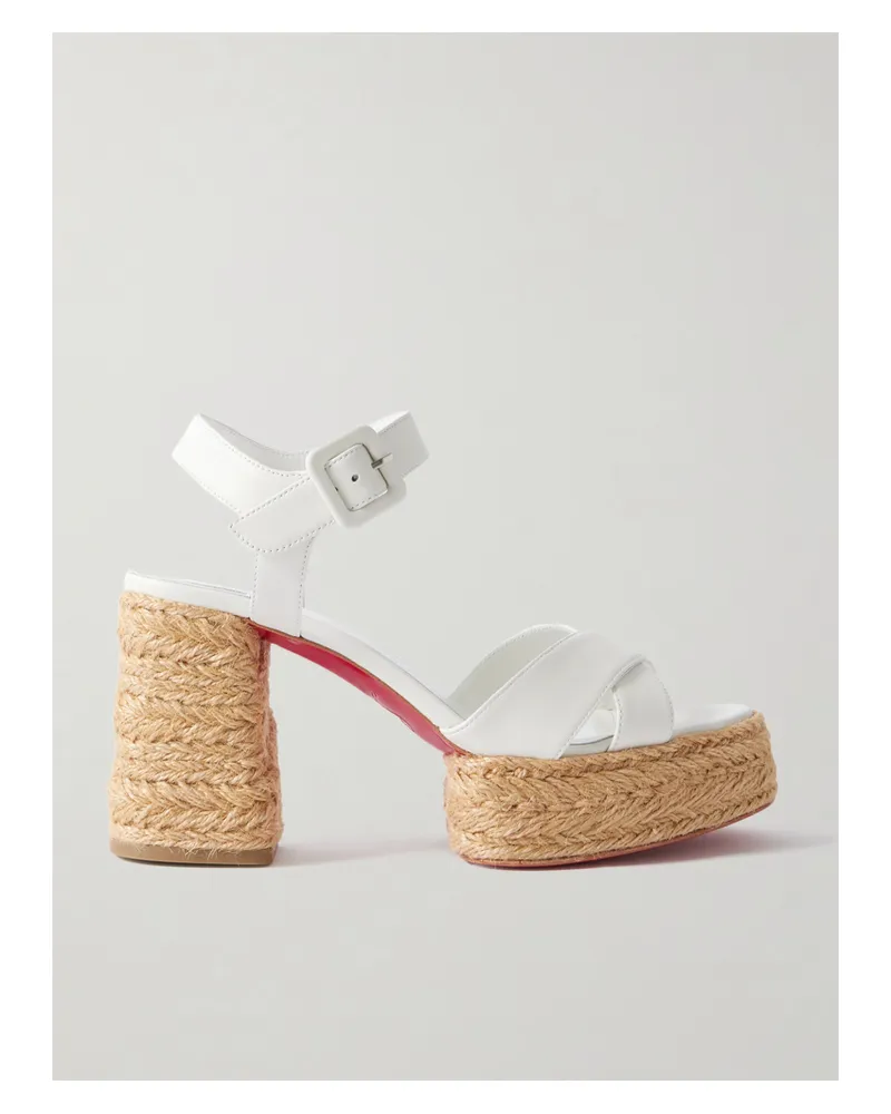 Christian Louboutin Calakala 85 Leather Espadrille Platform Sandals - White White