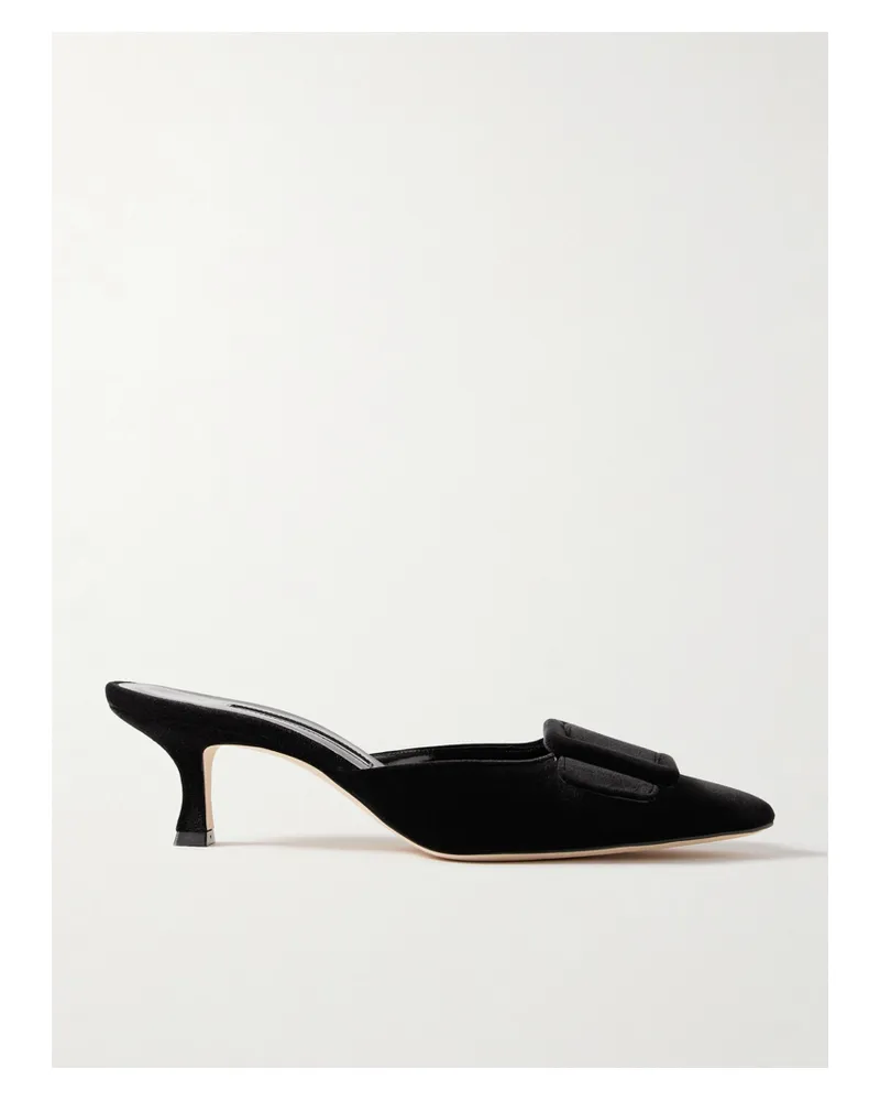 Manolo Blahnik Maysale 50 Buckled Velvet Mules - Black Black