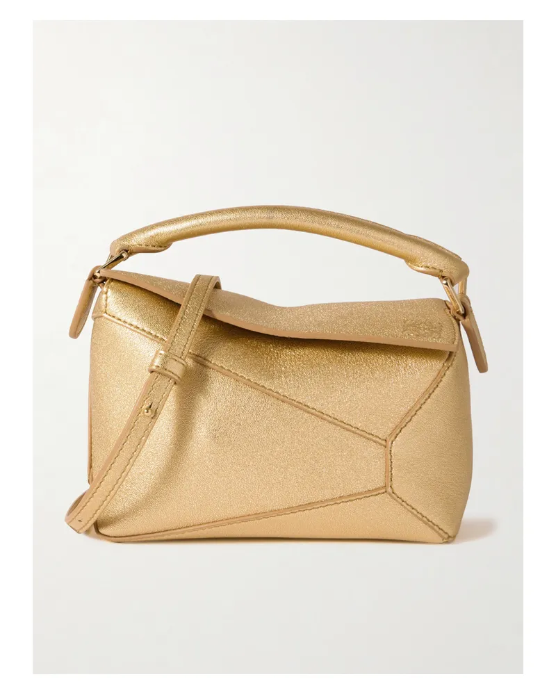 Loewe Puzzle Edge Mini Metallic Textured-leather Shoulder Bag - Gold Gold