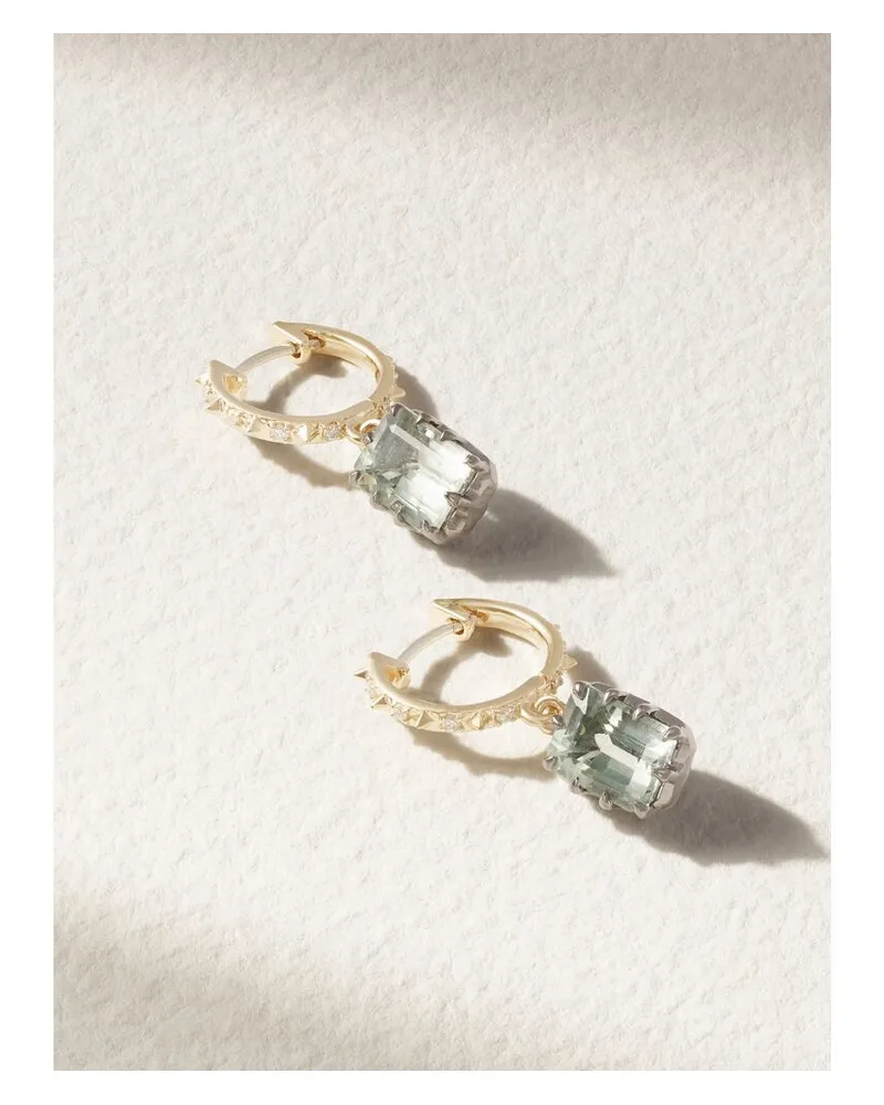 Marlo Laz Estee Creolen Aus 14 Karat Gold Mit Prasiolithen Und Diamanten - Grün Grün