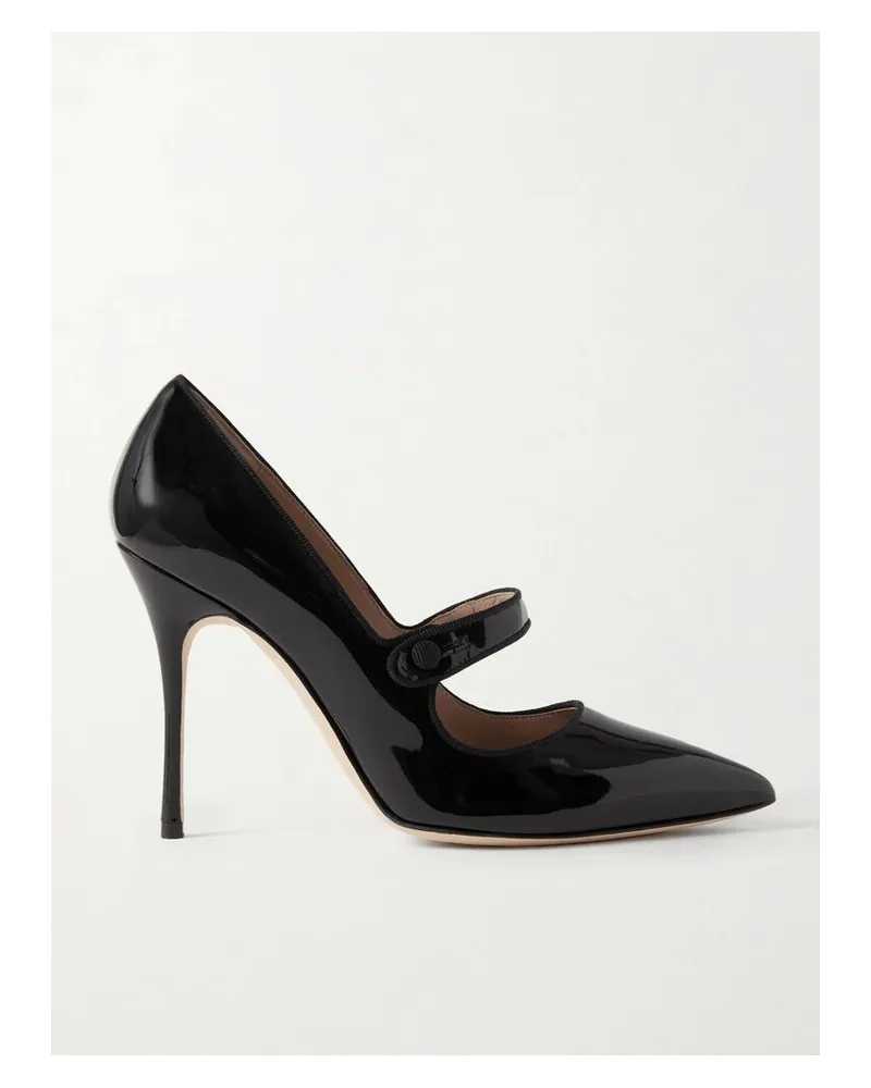 Manolo Blahnik Campari 105 Pumps Aus Lackleder Mit Ripsbandbesätzen - Schwarz Schwarz