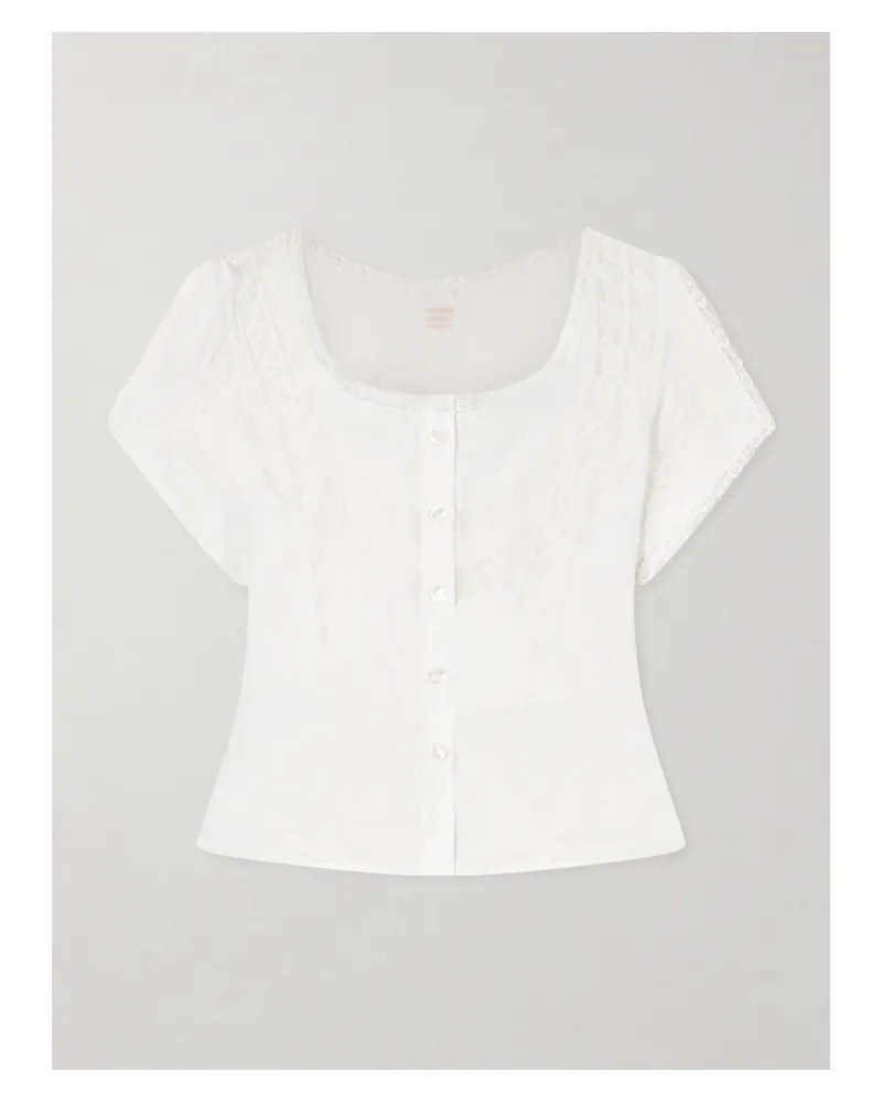 Loretta Caponi Angela Lace-trimmed Cotton Blouse - White White
