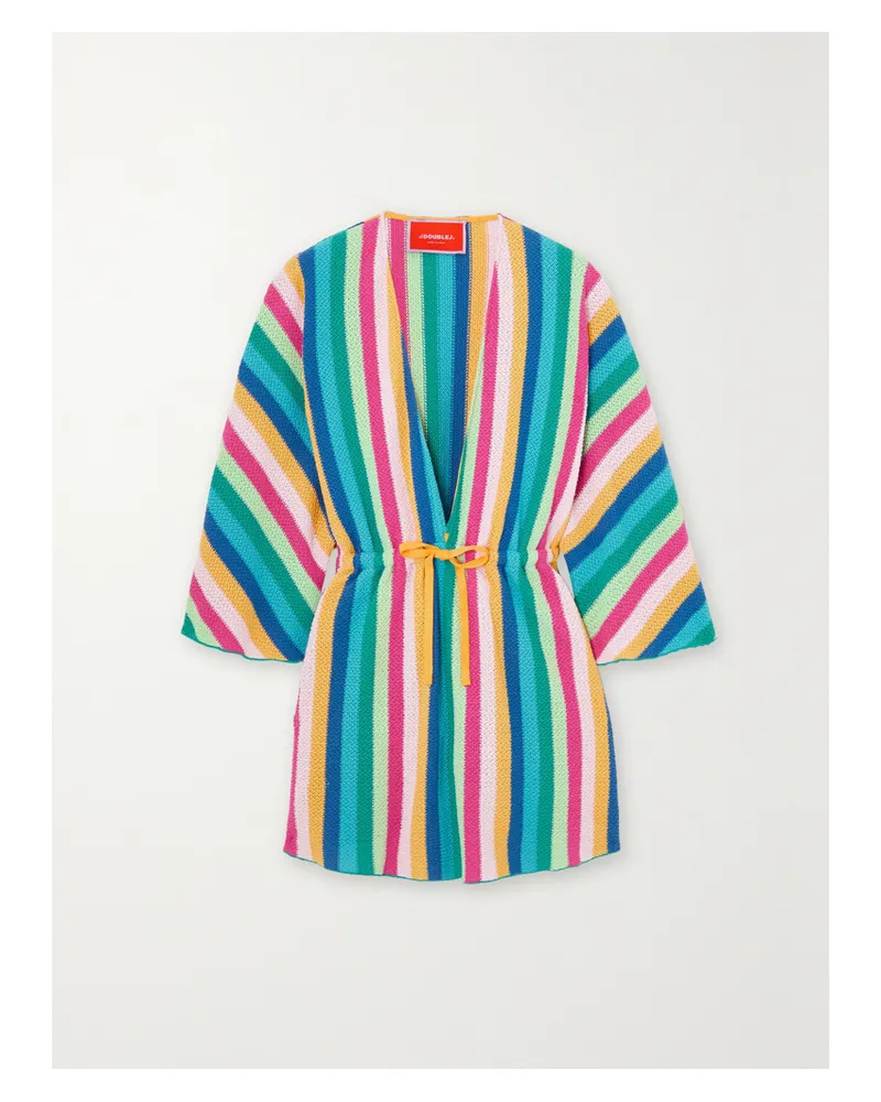 La DoubleJ Minikleid Aus Einer Gestreiften, Strukturierten Baumwollmischung - Blau Blau