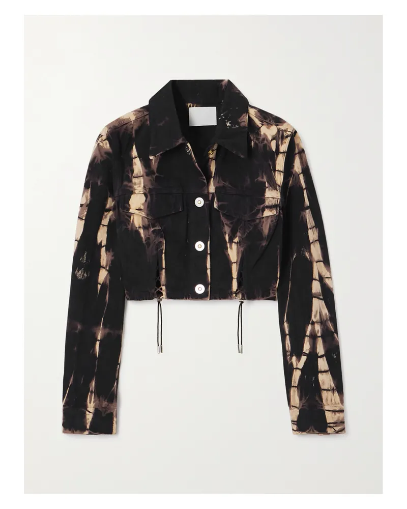 Dion Lee Verkürzte, Bedruckte Jeansjacke Mit Schnürung - Schwarz Schwarz