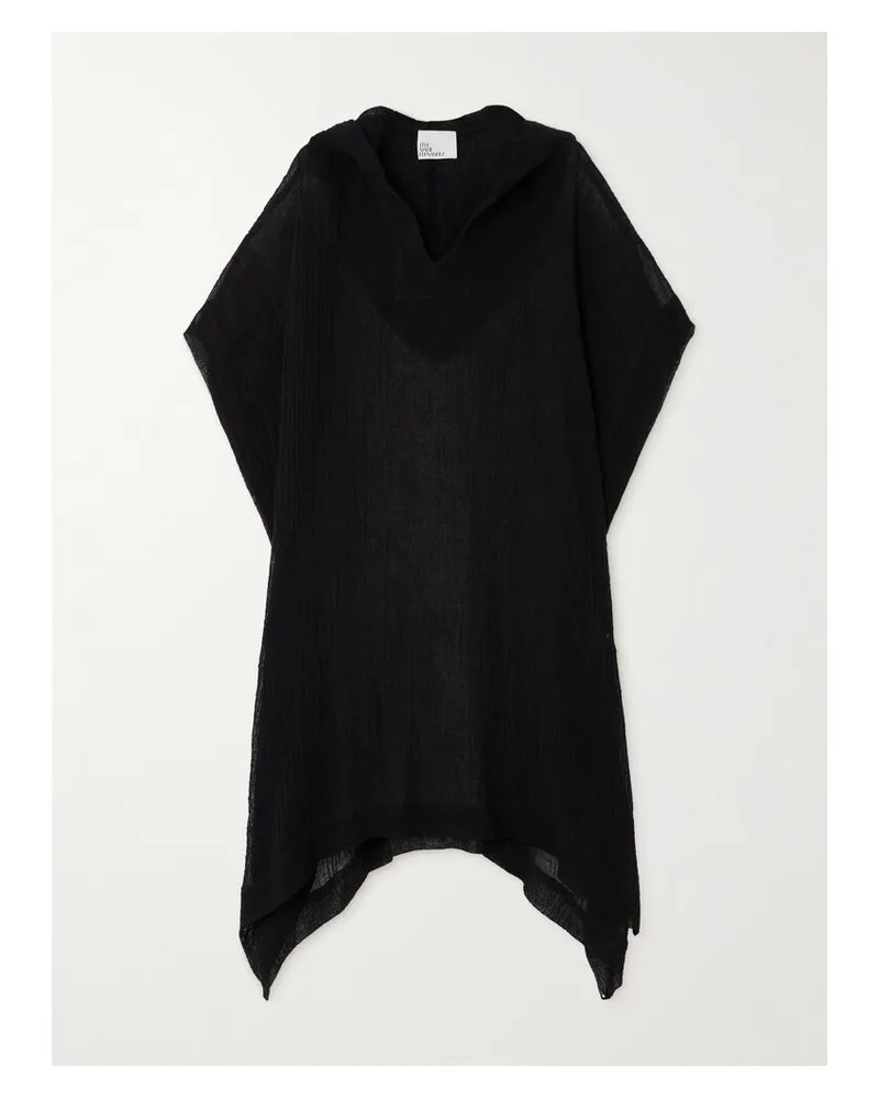 Lisa Marie Fernandez Net Sustain Strandkleid Aus Gestreifter Gaze Aus Einer Leinenmischung Mit Kapuze - Schwarz Schwarz