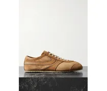 Sneakers Aus Veloursleder Mit Lederbesätzen - Braun