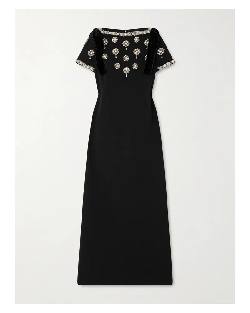Carolina Herrera New York Embellished Velvet-trimmed Crepe Gown - Black Black