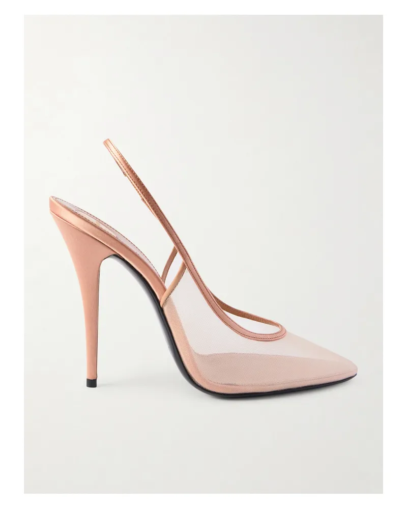 Saint Laurent Anita Slingback-pumps Aus Mesh Mit Satinbesätzen - Neutral Neutral