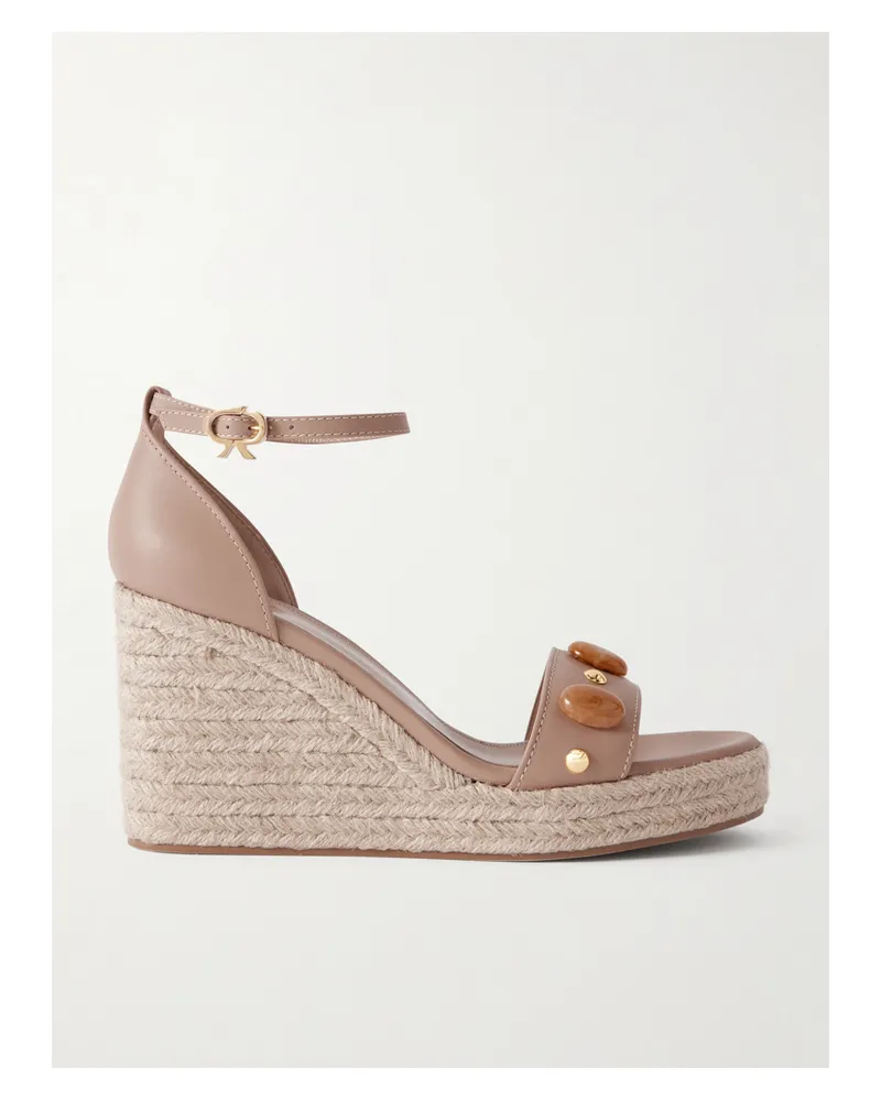 Gianvito Rossi 70 Espadrille-wedges Aus Leder Mit Verzierungen - Neutral Neutral