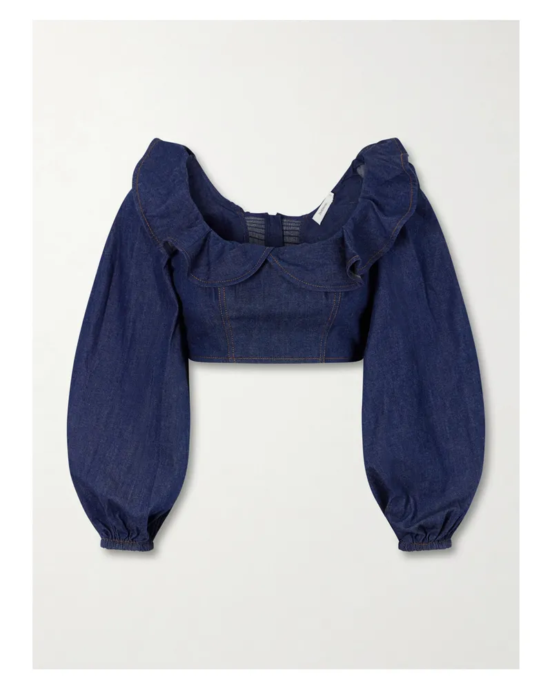 Zimmermann Aster Cotton-denim Frill Top - Blue Blue