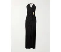 Zaley Draped Embellished Jersey Halterneck Maxi Dress - Black