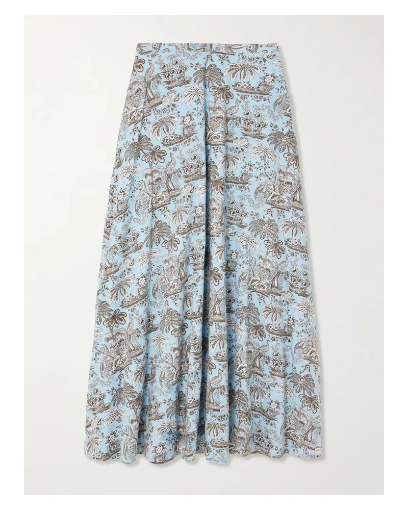 STAUD Axel Printed Cotton-blend Midi Skirt - Blue Blue