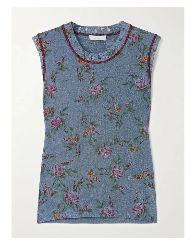 Paco Rabanne Tanktop Aus Metallic-strick Mit Blumenprint - Blau Blau