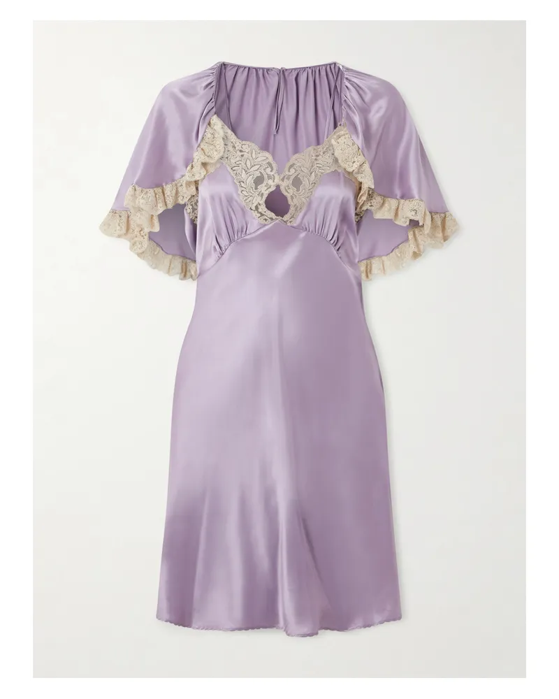 Chloé Cape-effect Lace-trimmed Silk-satin Mini Dress - Purple Purple
