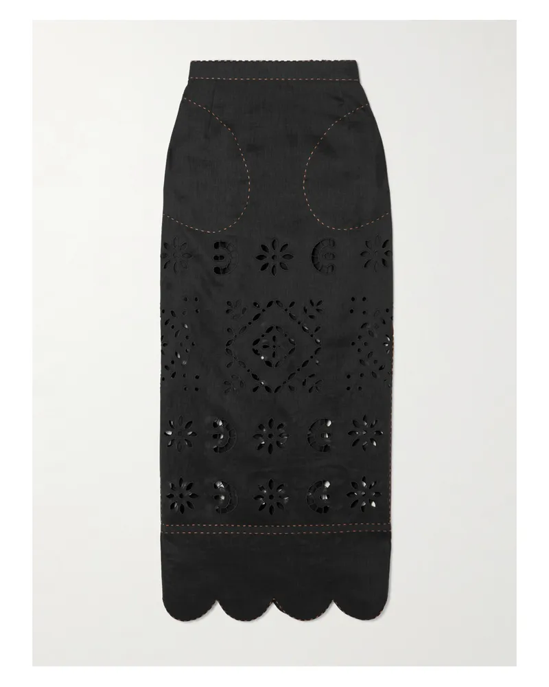 VITA KIN Orlando Scalloped Broderie Anglaise Linen Maxi Skirt - Black Black