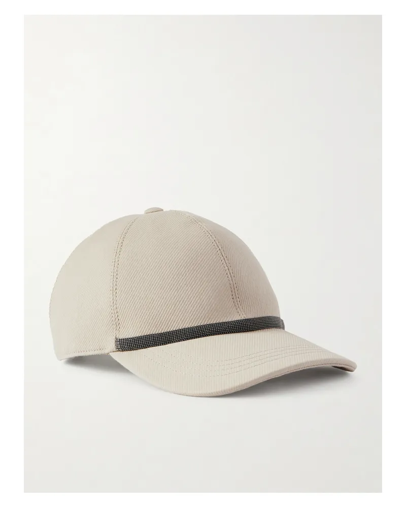 Brunello Cucinelli Bead-embellished Cotton-blend Twill Baseball Cap - Neutrals Neutrals
