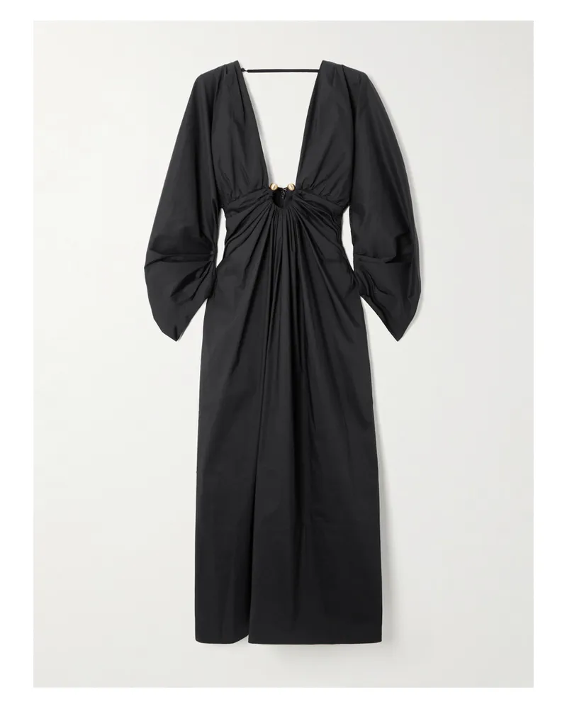 Cult Gaia Elyza Midikleid Aus Popeline Aus Einer Baumwollmischung Mit Raffungen Und Verzierung - Schwarz Schwarz