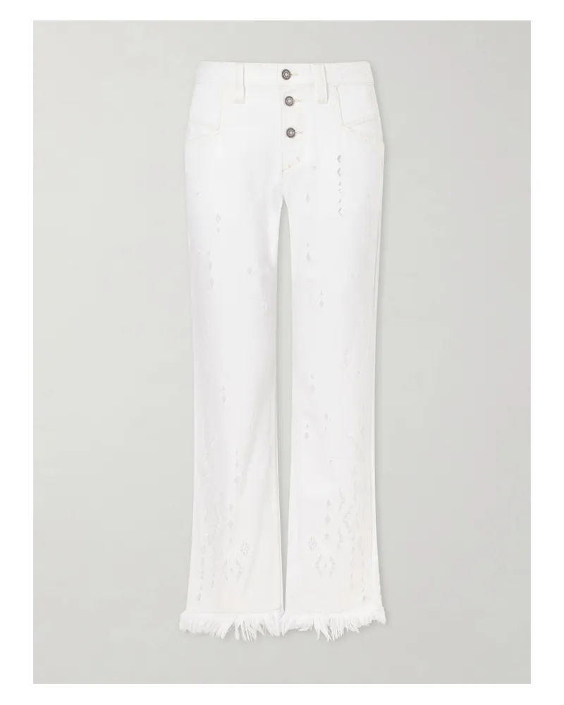 Isabel Marant High-waist Fringed Embroidered Organic Straight-leg Jeans - White White