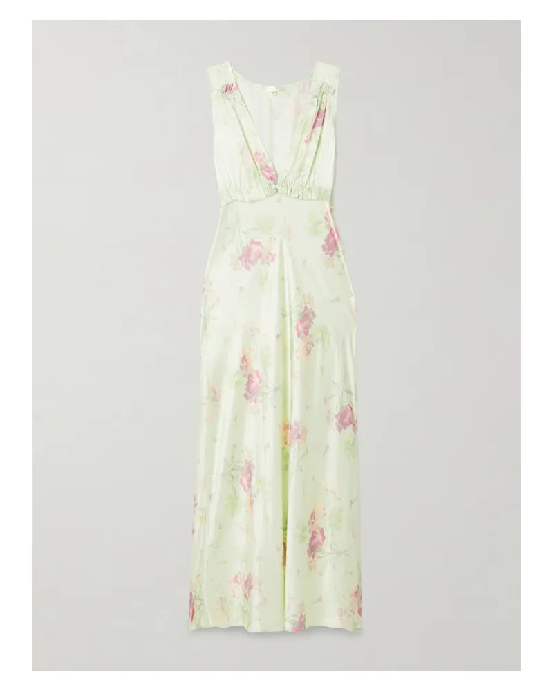 LoveShackFancy Suniva Maxikleid Aus Seiden-charmeuse Mit Blumenprint Und Rüschen - Grün Grün