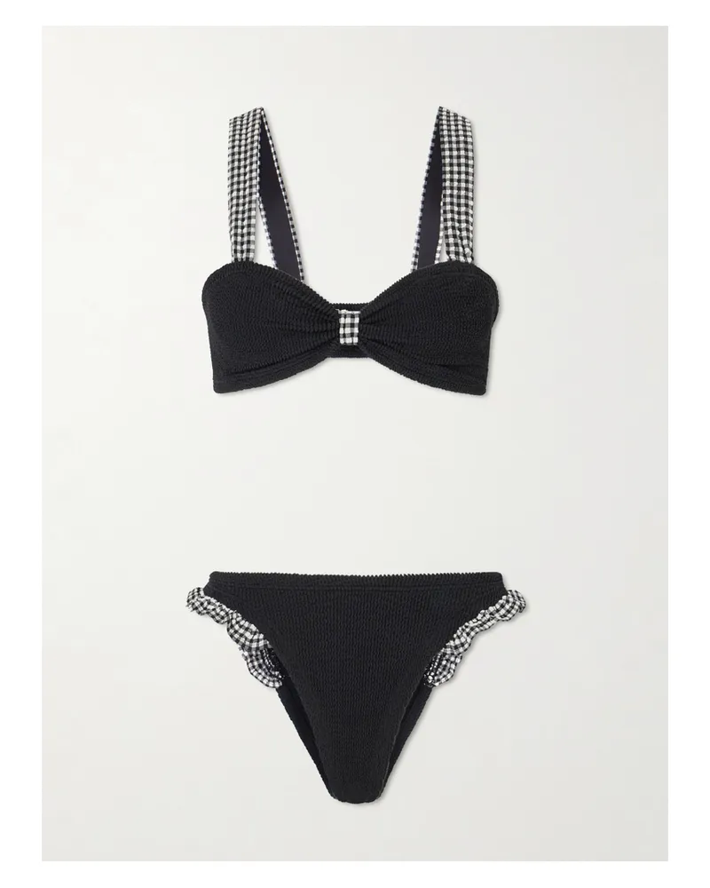 Hunza G Loretta Bikini Aus Seersucker Mit Gingham-karobesätzen Und Rüschen - Schwarz Schwarz