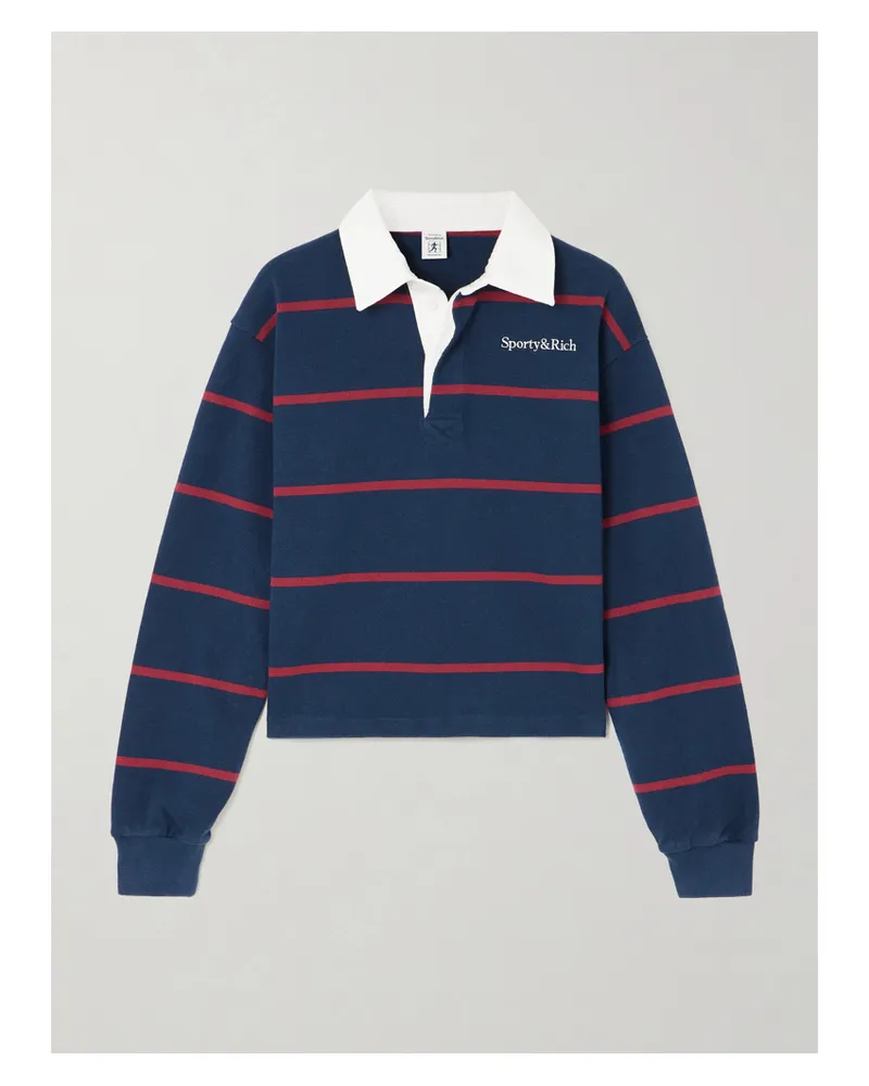 SPORTY & RICH Oberteil Aus Gestreifter Baumwolle Mit Polokragen Und Stickerei - Mehrfarbig Mehrfarbig