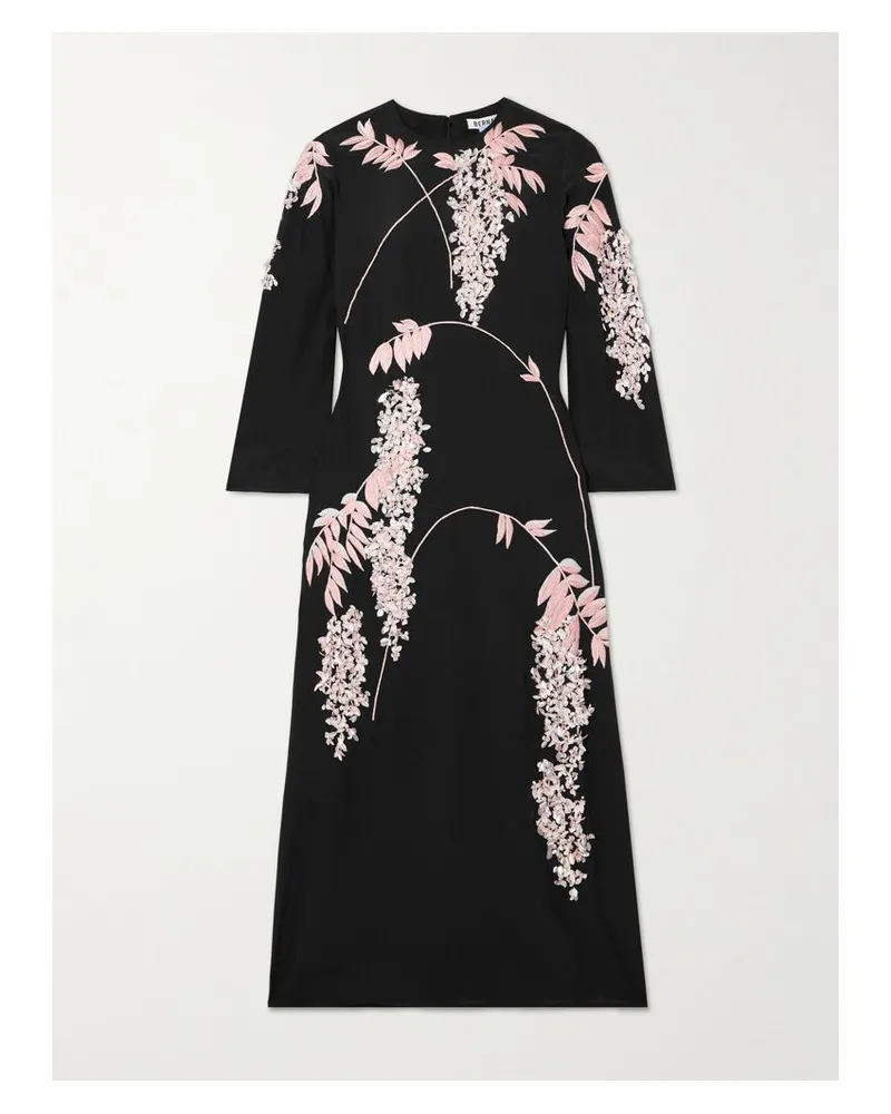 BERNADETTE Harry Midikleid Aus Crêpe De Chine Aus Seide Mit Verzierungen - Schwarz Schwarz