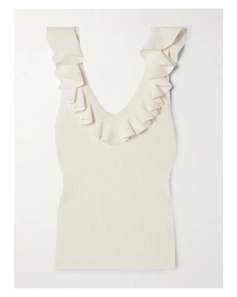 Zimmermann Awaken Ruffled Ribbed-knit Top - White White