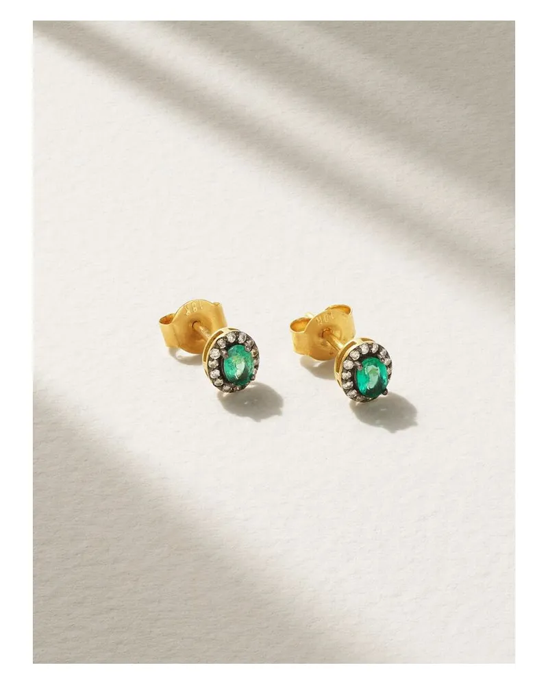 Amrapali Rajasthan Mini Rhodinierte Ohrstecker Aus 18 Karat Gold Mit Smaragd Und Diamanten Gold
