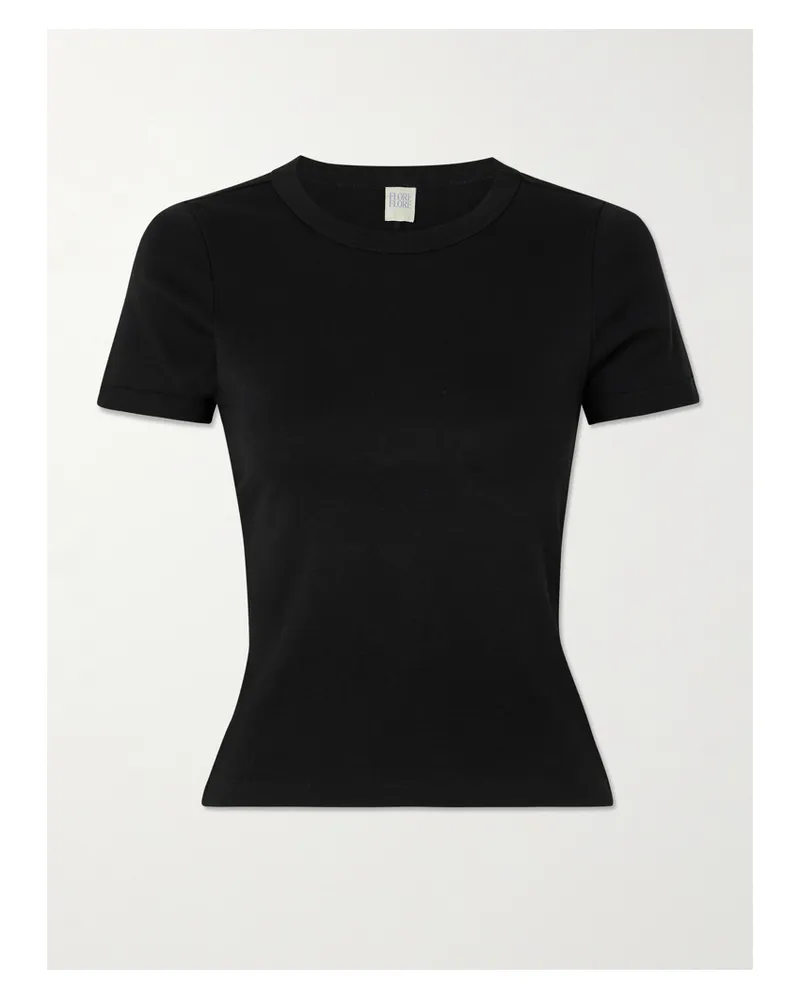 Flore Flore Car T-shirt Aus Geripptem Biobaumwoll-jersey - Schwarz Schwarz