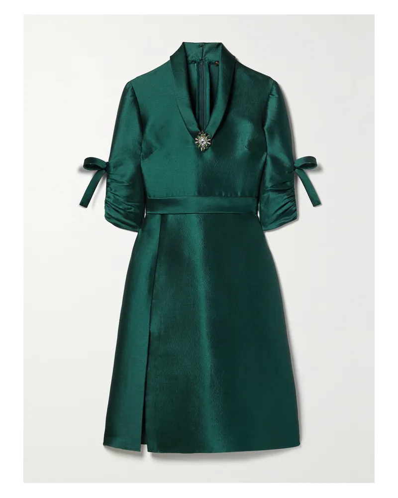 Reem Acra Minikleid Aus Glänzendem Piqué Mit Kristallen - Grün Grün