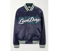 Logo-embroidered Satin Padded Varsity Jacket - Blue