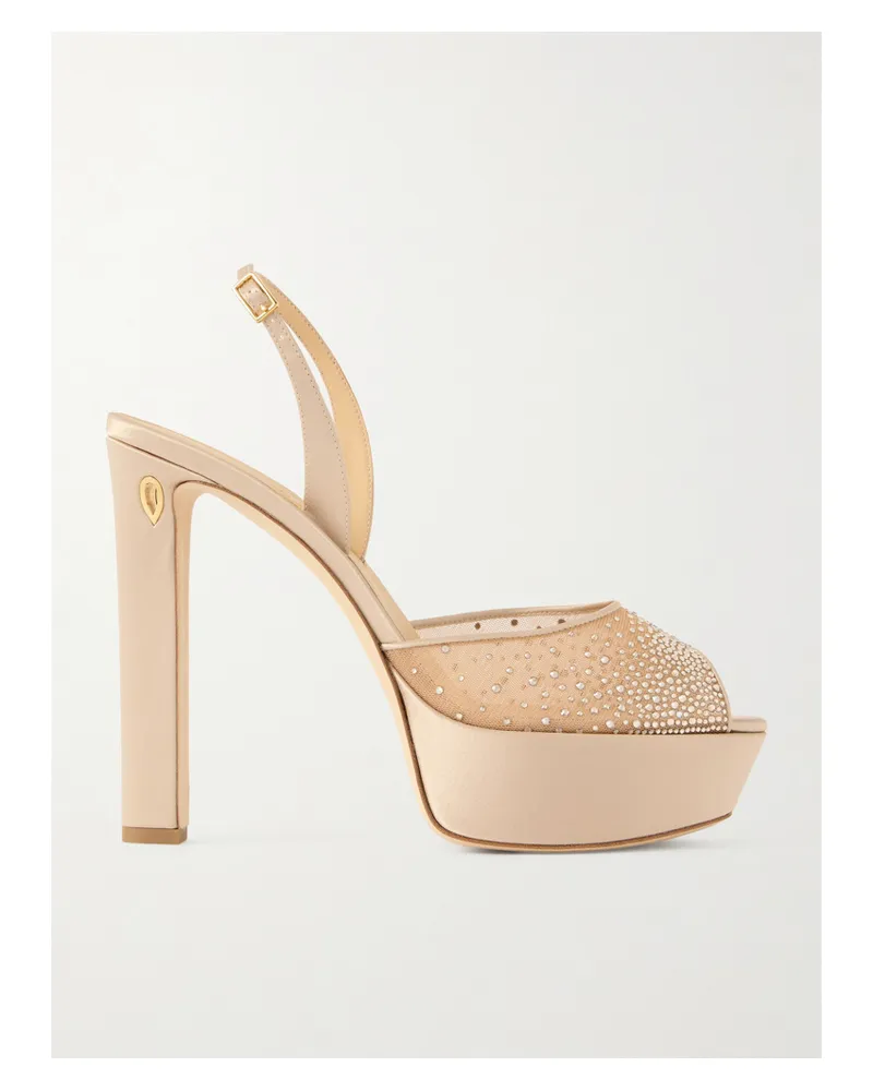 Jennifer Chamandi Antonio 130 Satin-trimmed Crystal-embellished Mesh Platform Sandals - Gray Gray