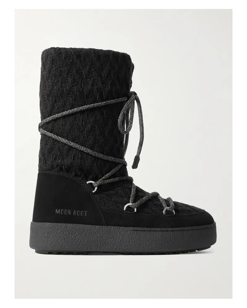 Moon Boot Guest In Residence Ltrack Schneestiefel Aus Strick Mit Velourslederbesätzen - Schwarz Schwarz